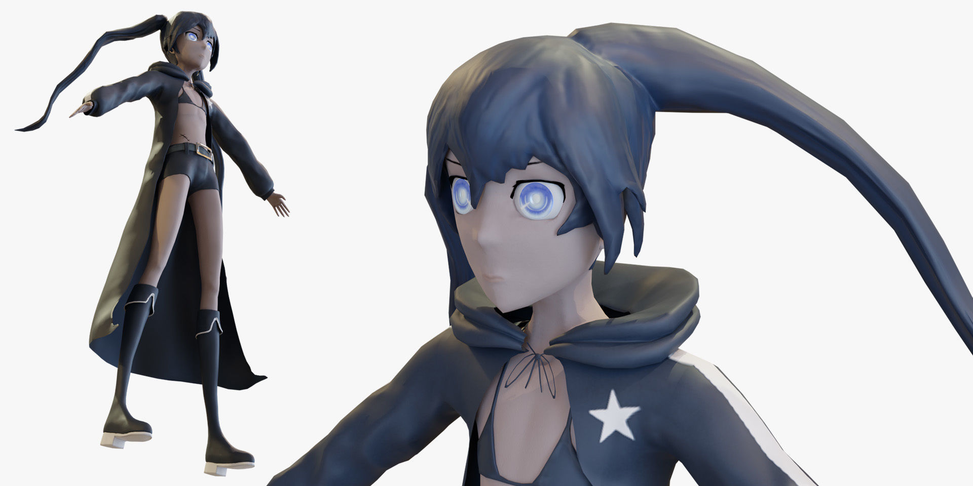 Black Rock Shooter-Anime Character Rigged  Low-poly 3D model_16