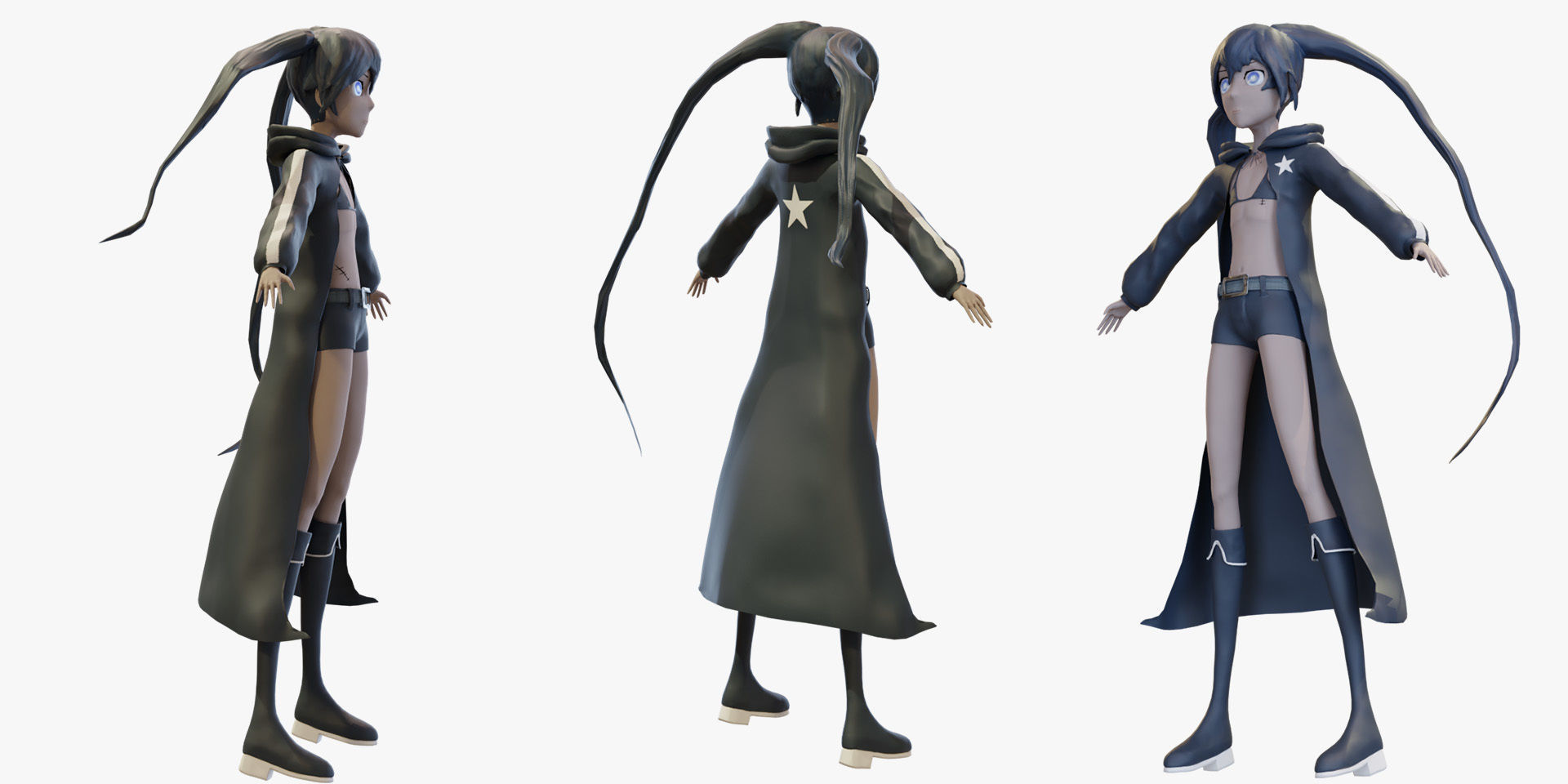 Black Rock Shooter-Anime Character Rigged  Low-poly 3D model_12
