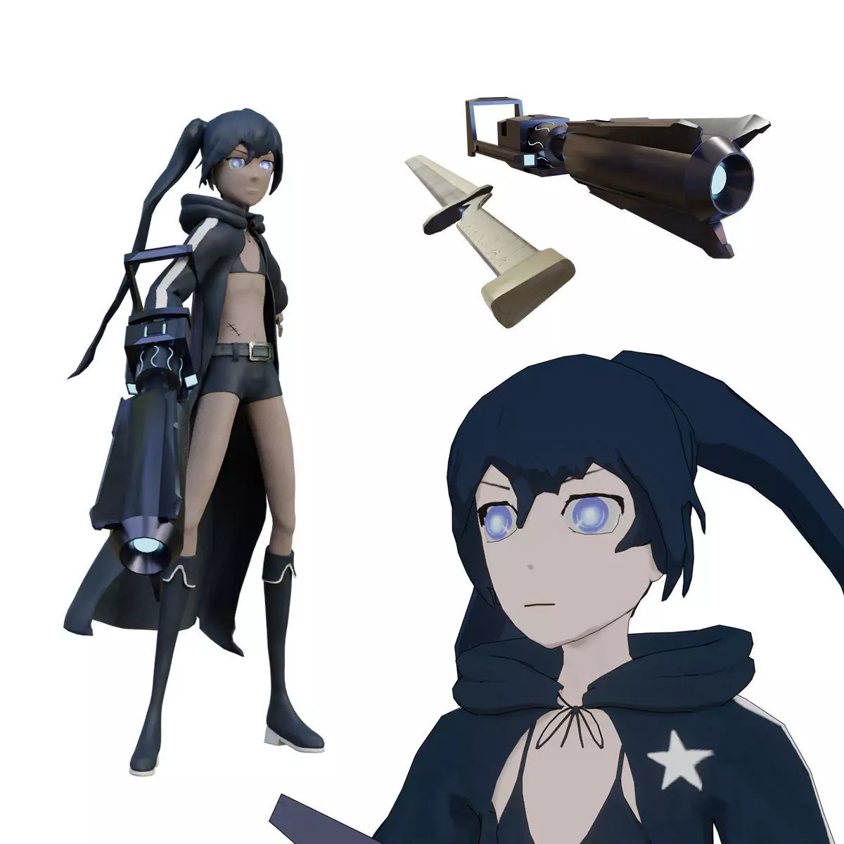 Black Rock Shooter-Anime Character Rigged  Low-poly 3D model_0