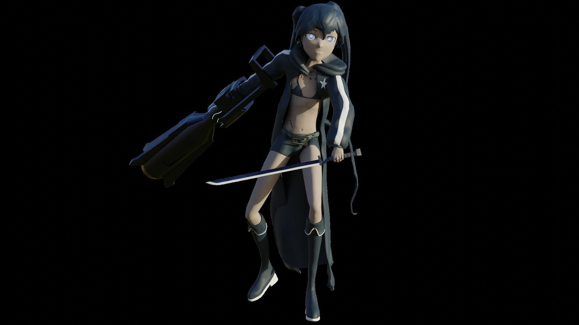 Black Rock Shooter-Anime Character Rigged  Low-poly 3D model_67