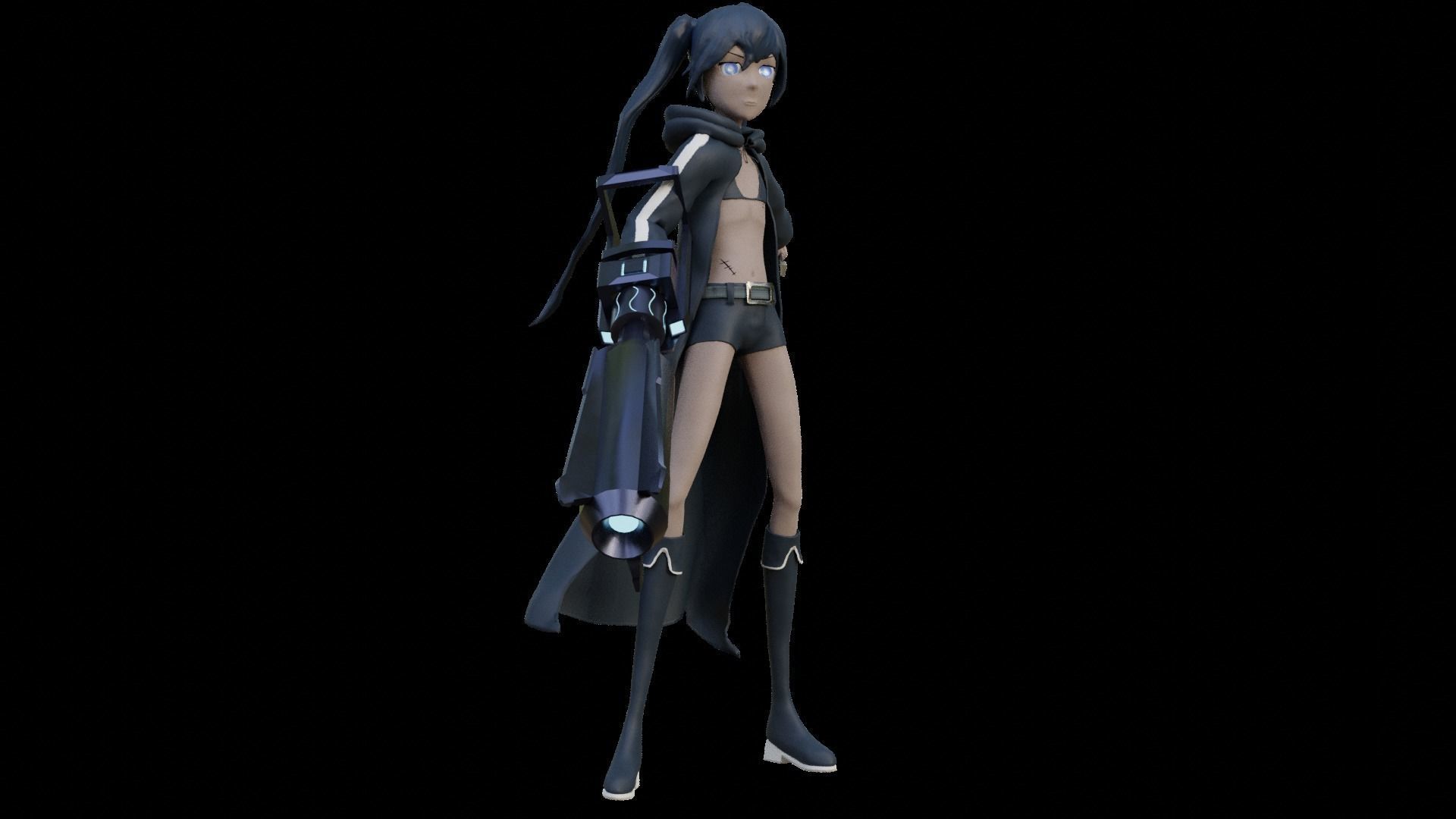 Black Rock Shooter-Anime Character Rigged  Low-poly 3D model_72