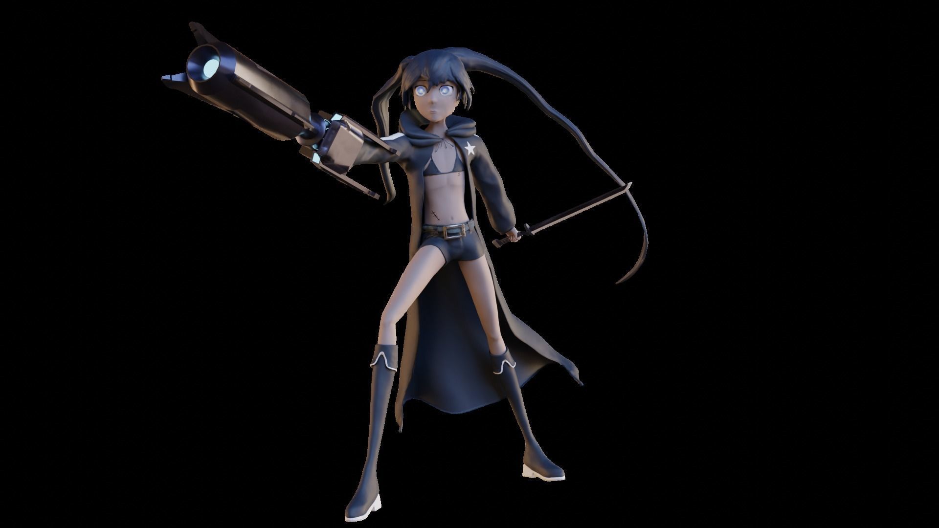 Black Rock Shooter-Anime Character Rigged  Low-poly 3D model_66