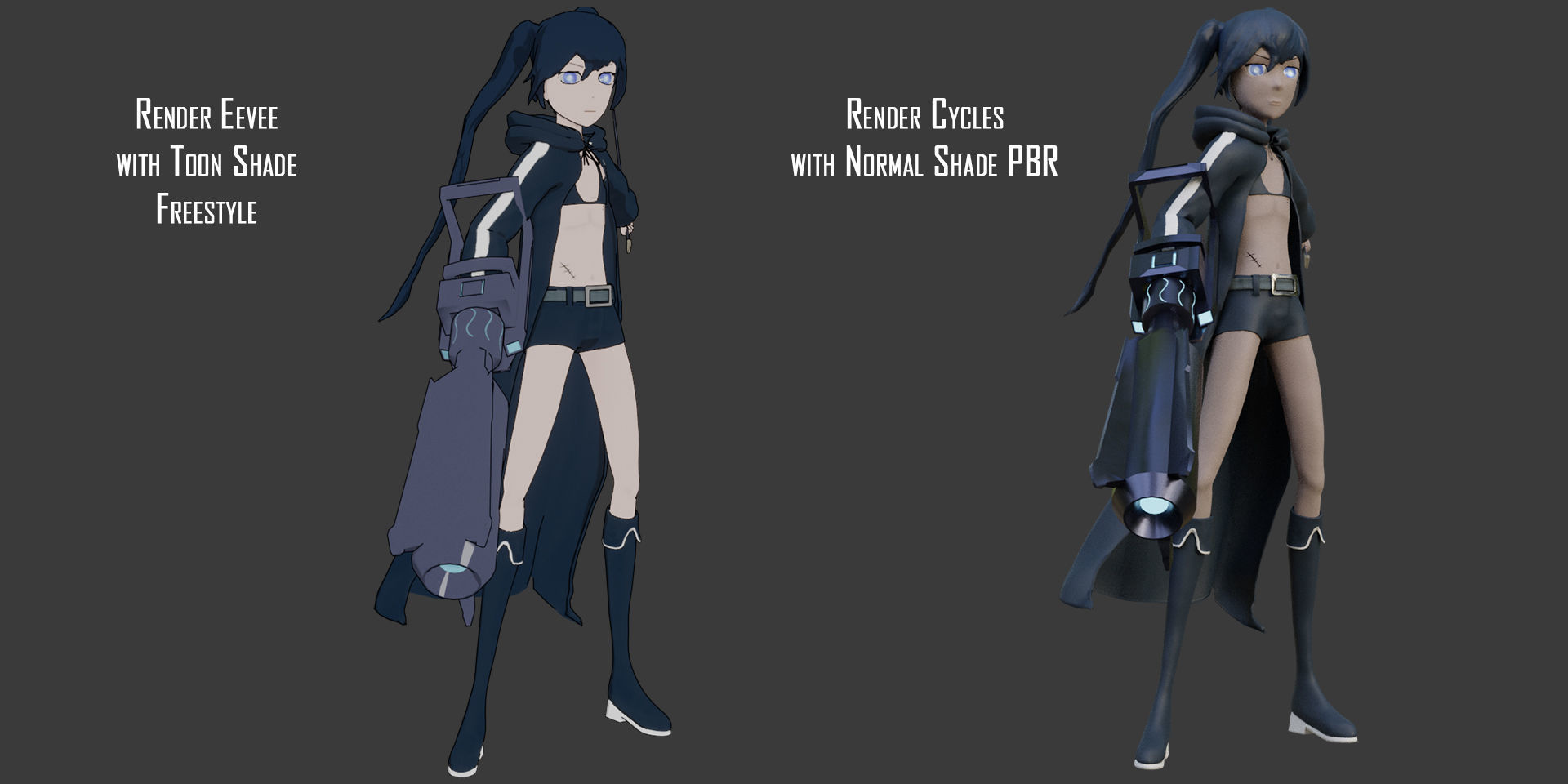 Black Rock Shooter-Anime Character Rigged  Low-poly 3D model_8