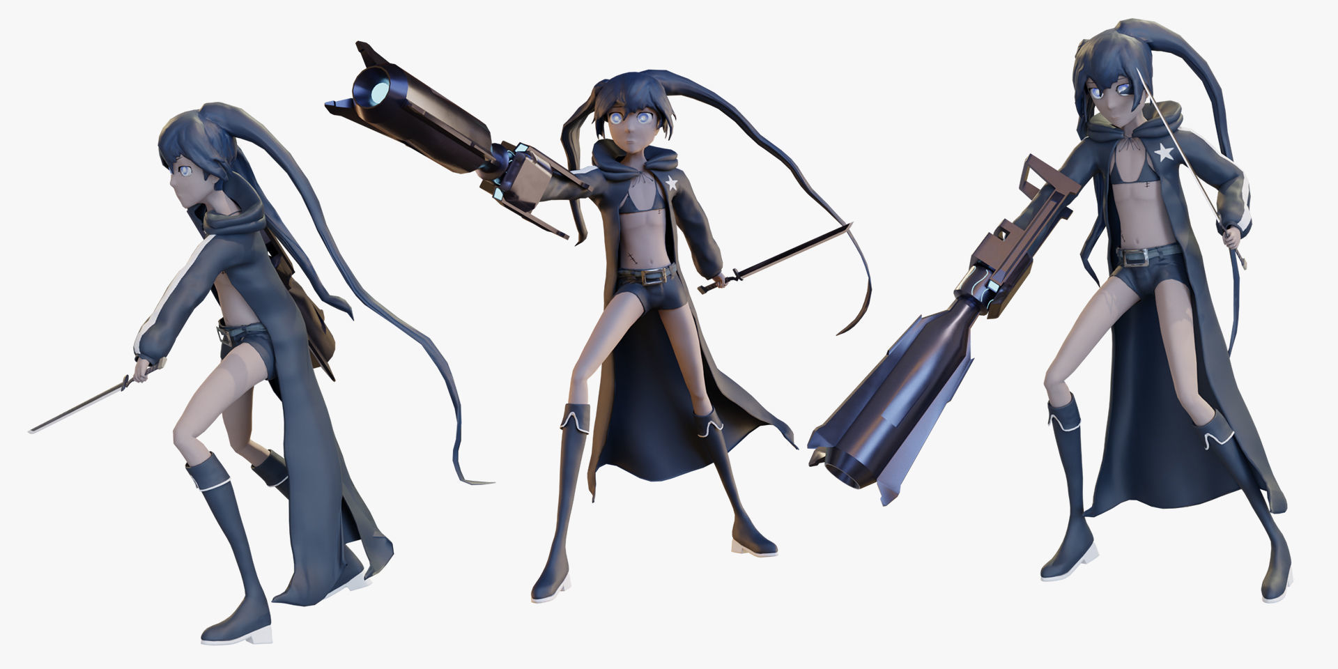 Black Rock Shooter-Anime Character Rigged  Low-poly 3D model_5