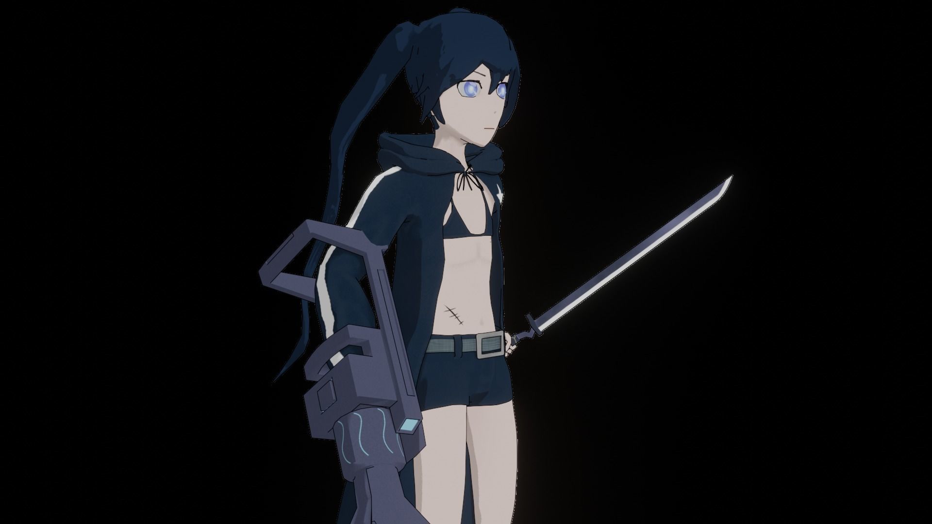 Black Rock Shooter-Anime Character Rigged  Low-poly 3D model_65