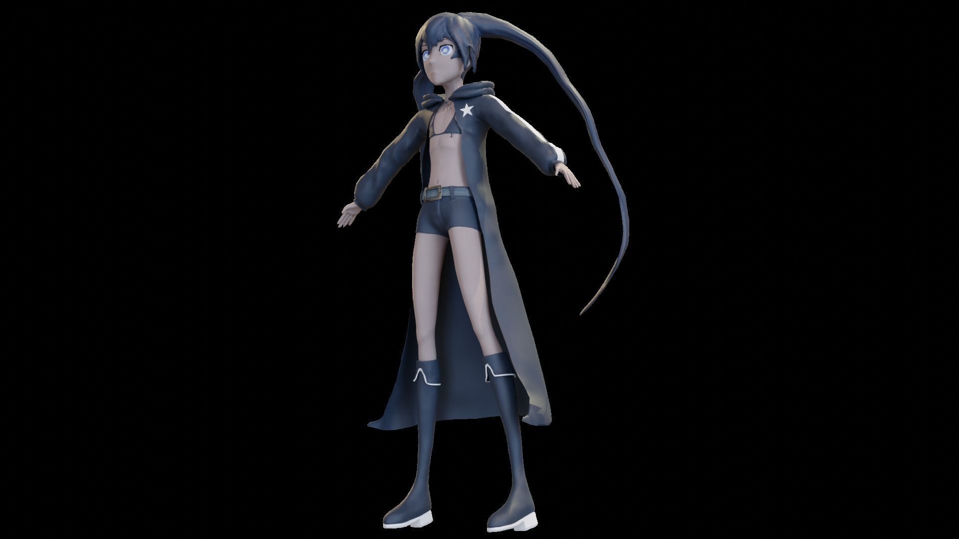 Black Rock Shooter-Anime Character Rigged  Low-poly 3D model_35