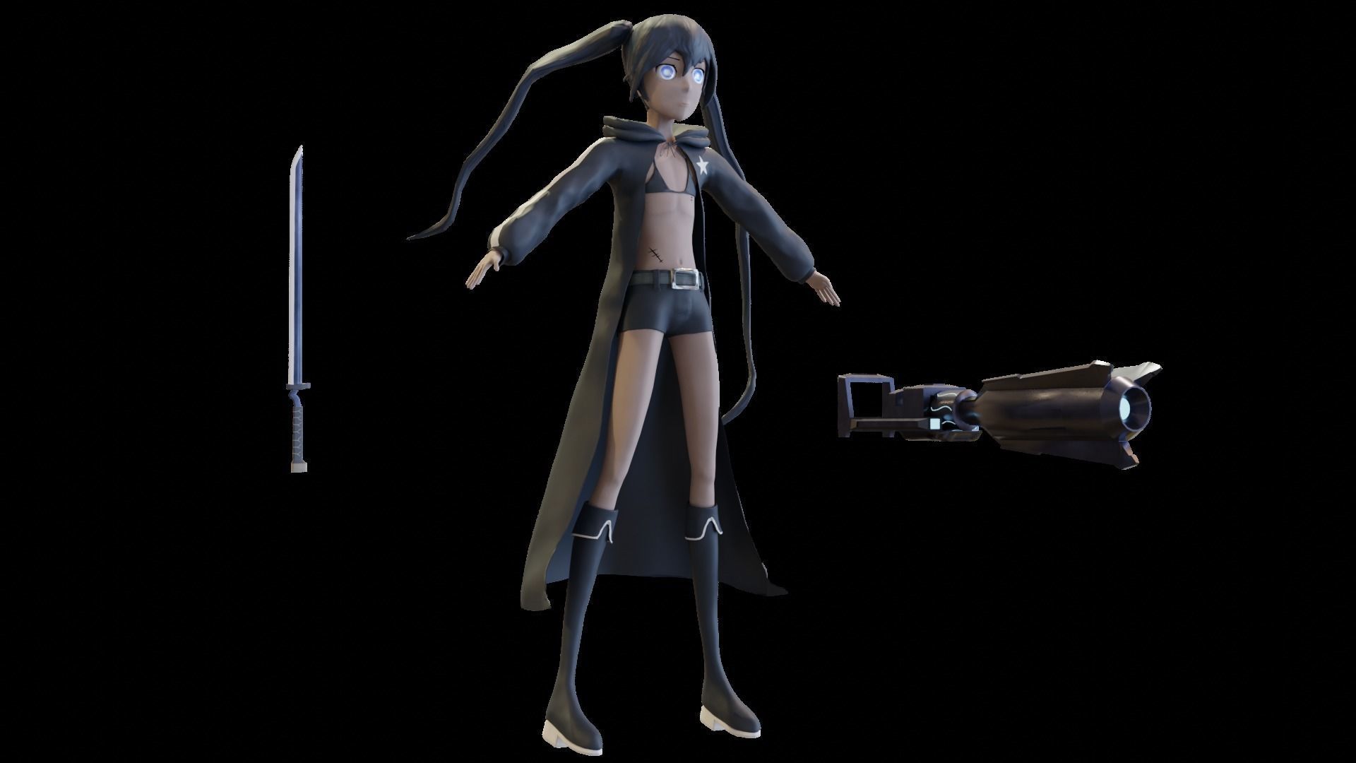Black Rock Shooter-Anime Character Rigged  Low-poly 3D model_37