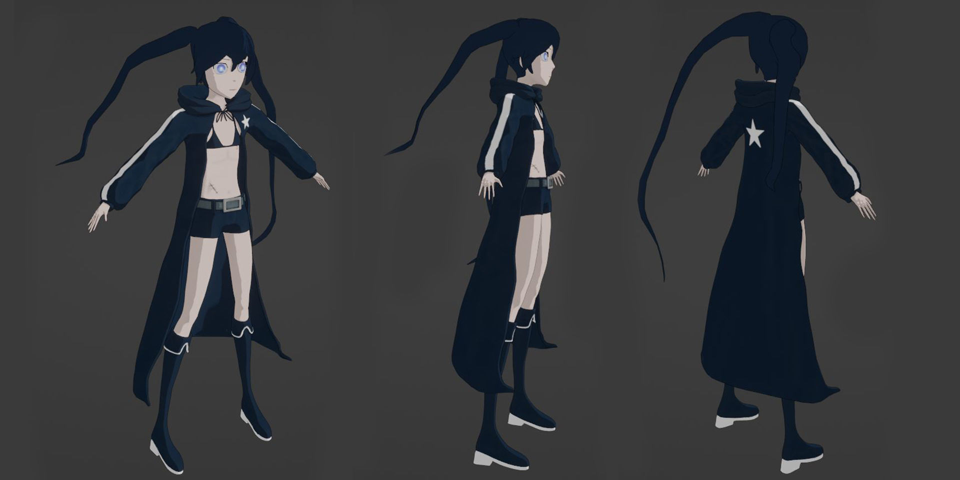 Black Rock Shooter-Anime Character Rigged  Low-poly 3D model_11
