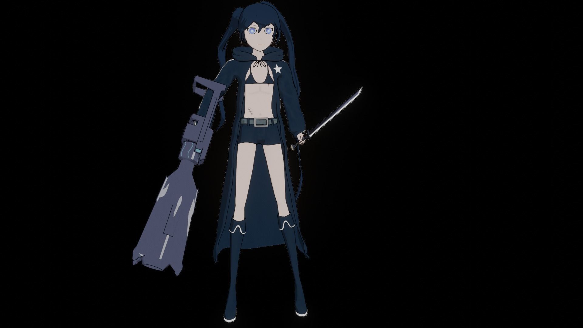 Black Rock Shooter-Anime Character Rigged  Low-poly 3D model_62