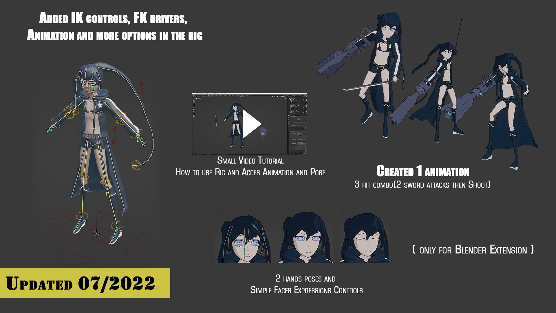 Black Rock Shooter-Anime Character Rigged  Low-poly 3D model_2