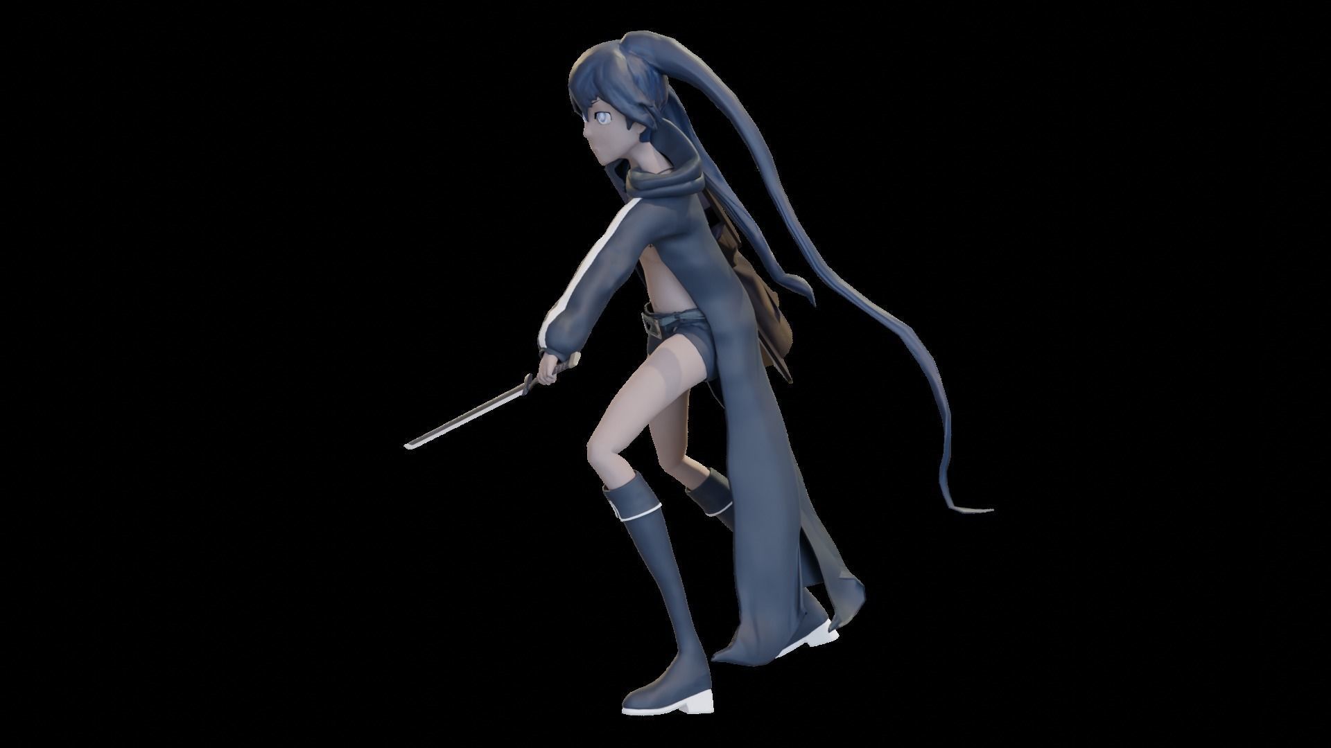Black Rock Shooter-Anime Character Rigged  Low-poly 3D model_63