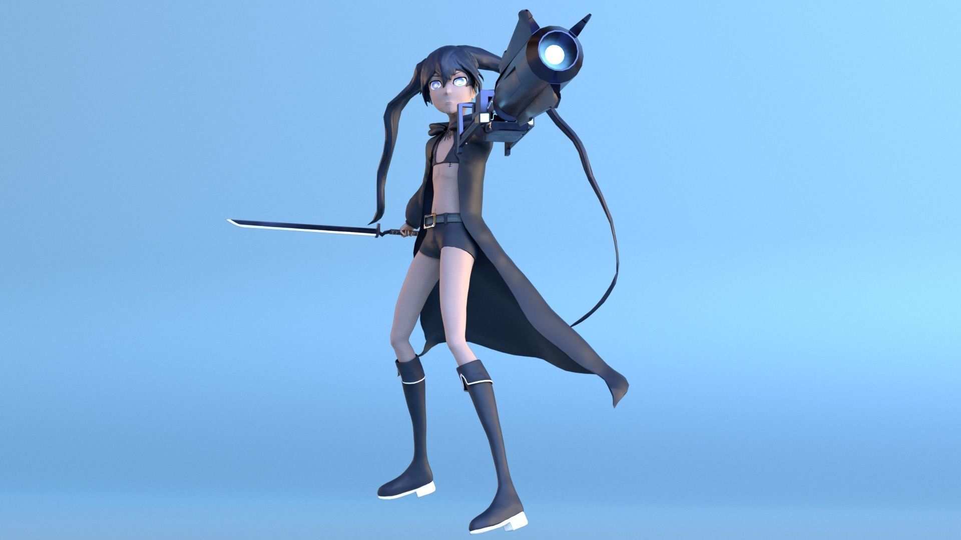Black Rock Shooter-Anime Character Rigged  Low-poly 3D model_1