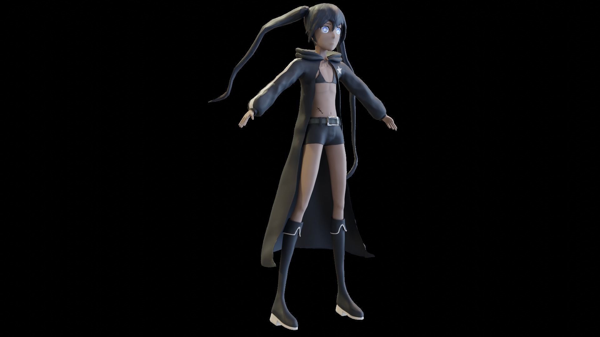 Black Rock Shooter-Anime Character Rigged  Low-poly 3D model_33