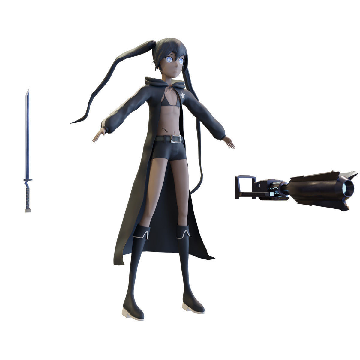Black Rock Shooter-Anime Character Rigged  Low-poly 3D model_38