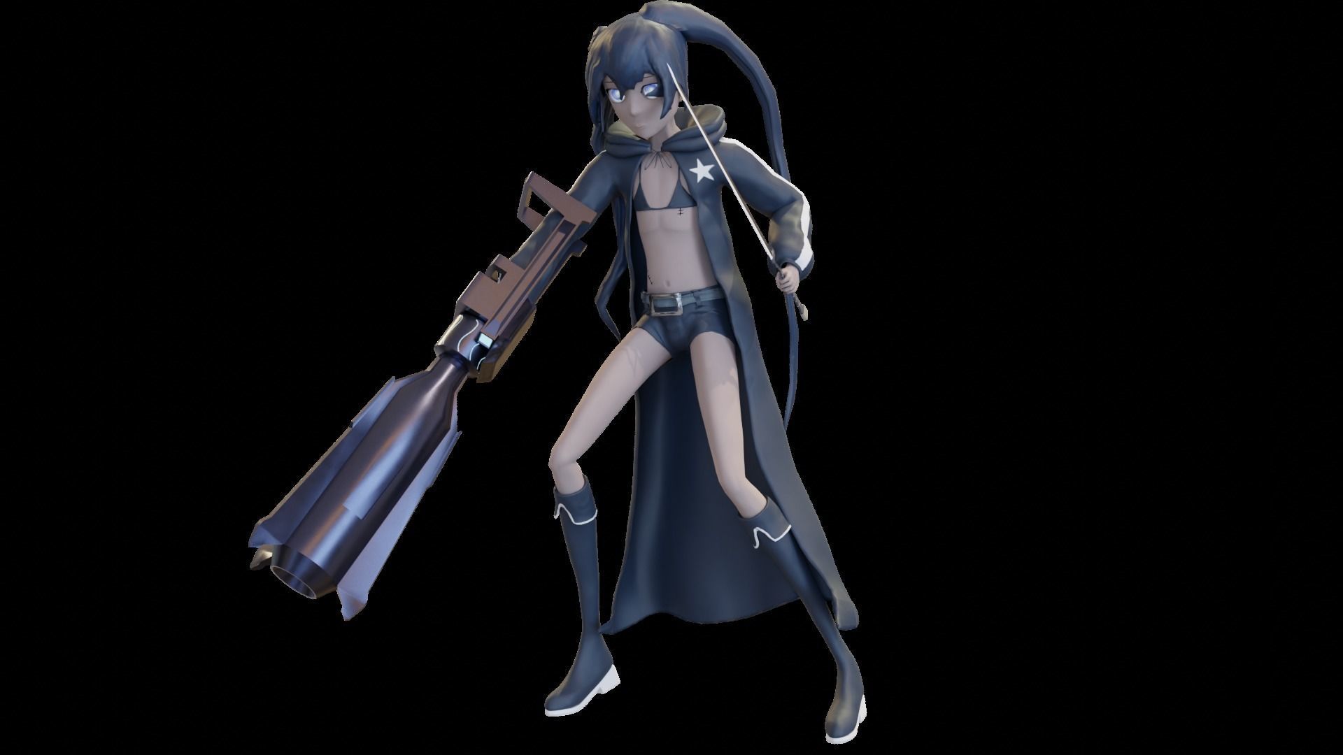 Black Rock Shooter-Anime Character Rigged  Low-poly 3D model_64