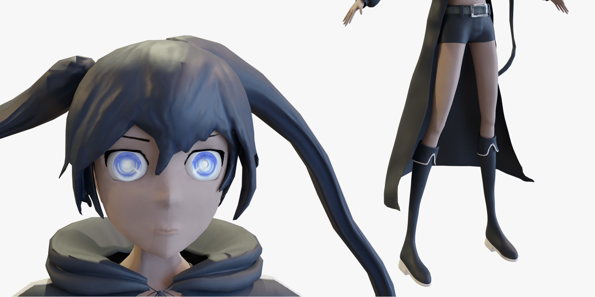 Black Rock Shooter-Anime Character Rigged  Low-poly 3D model_13