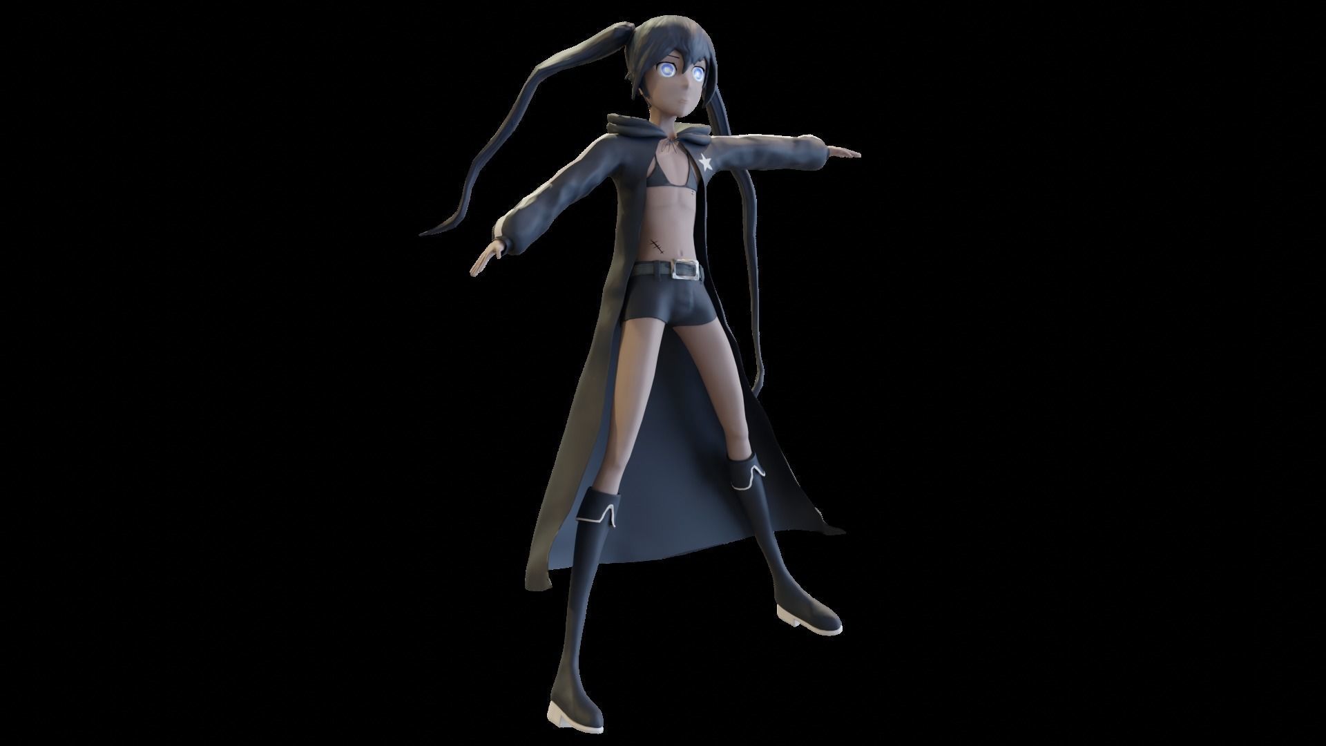 Black Rock Shooter-Anime Character Rigged  Low-poly 3D model_36