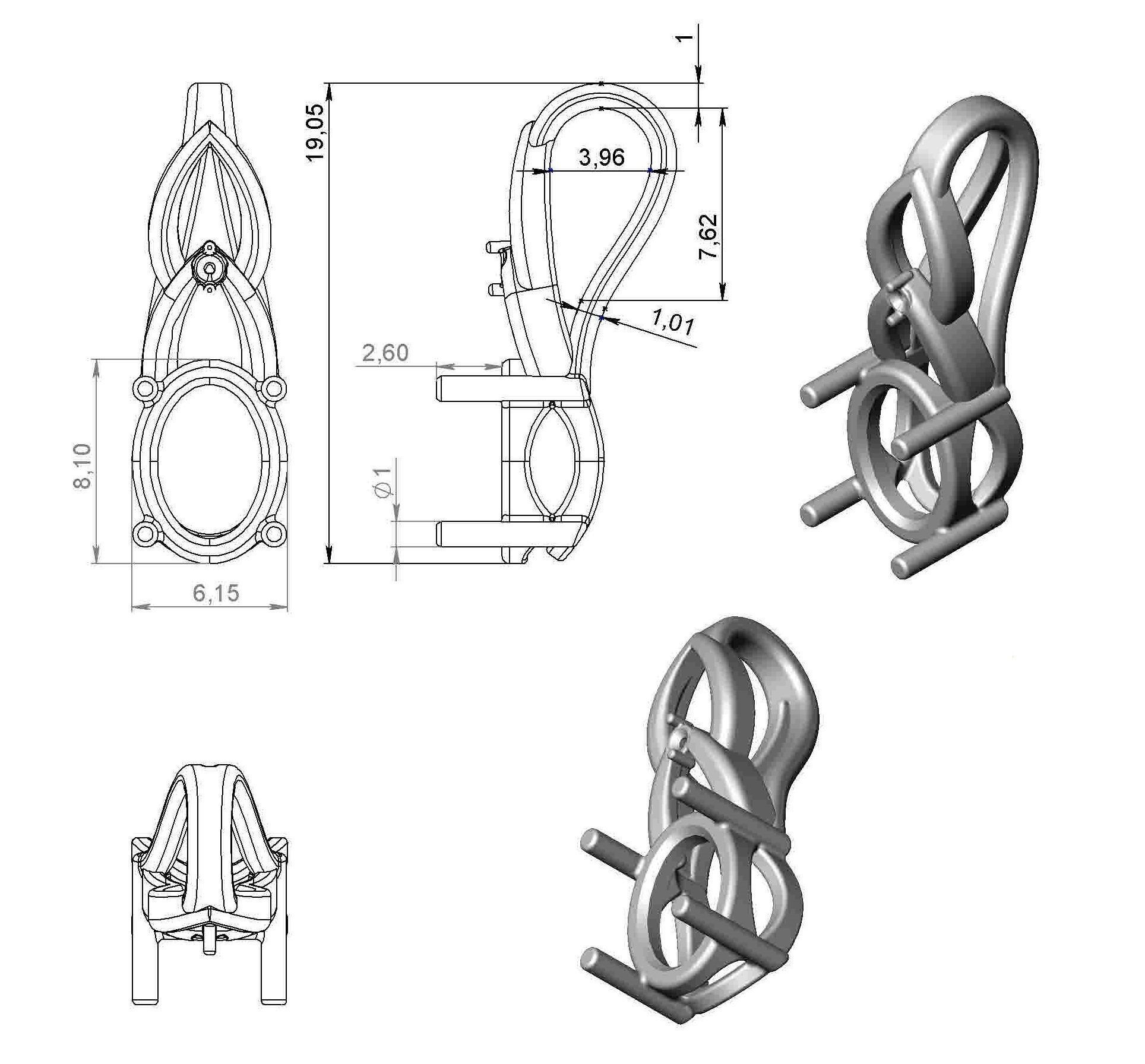Pendant oval sapphire gold 3D print model_8
