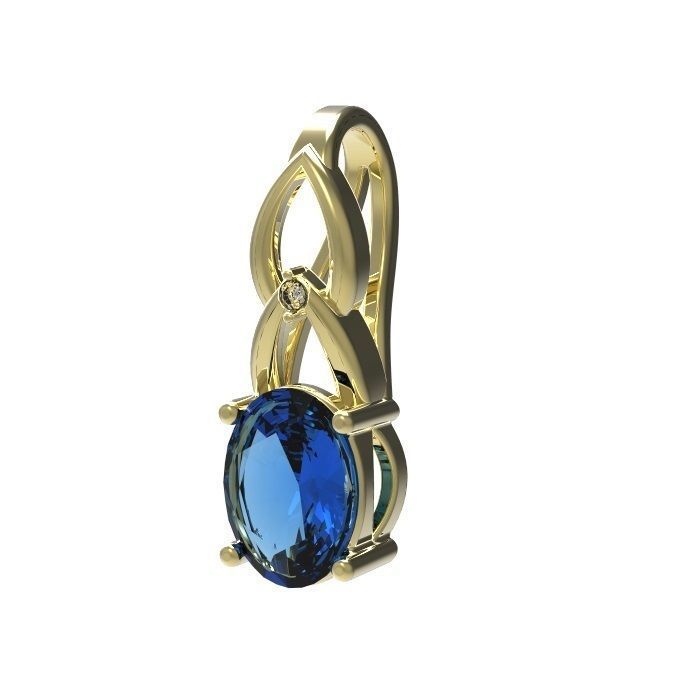 Pendant oval sapphire gold 3D print model_2