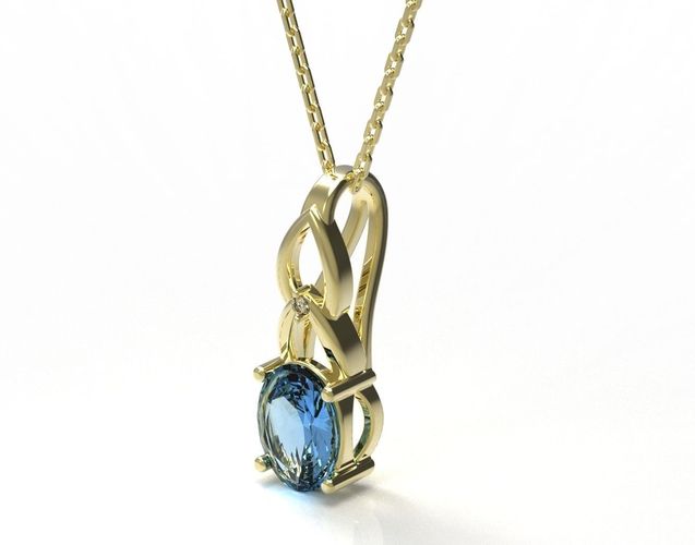 Pendant oval sapphire gold 3D print model