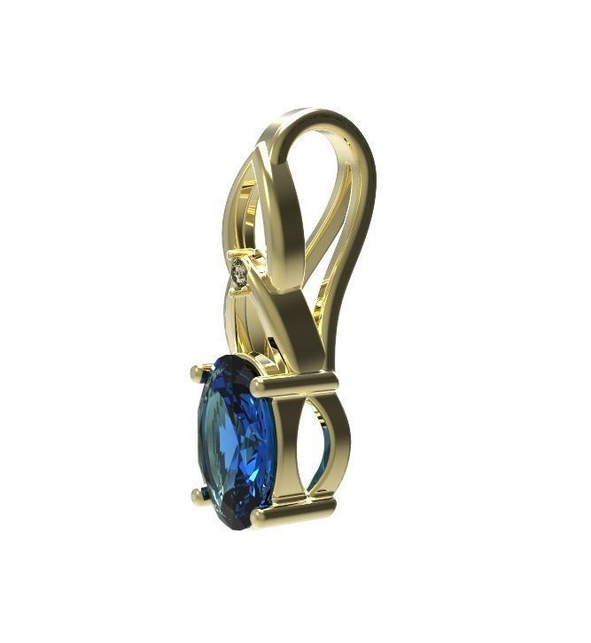 Pendant oval sapphire gold 3D print model_5