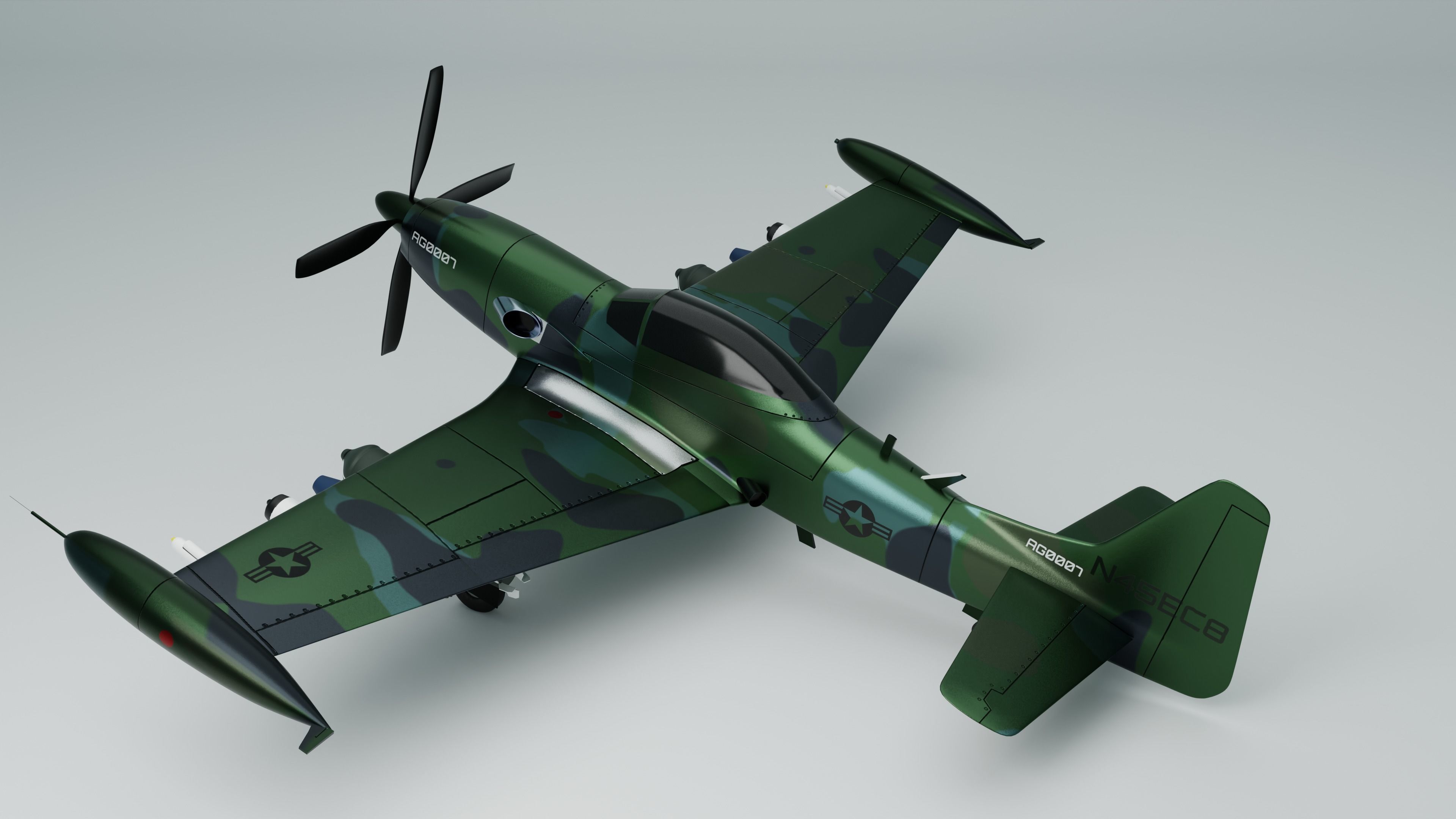 Piper PA-48 Enforcer - That BADASS MUSTANG  - Low-poly 3D model_4