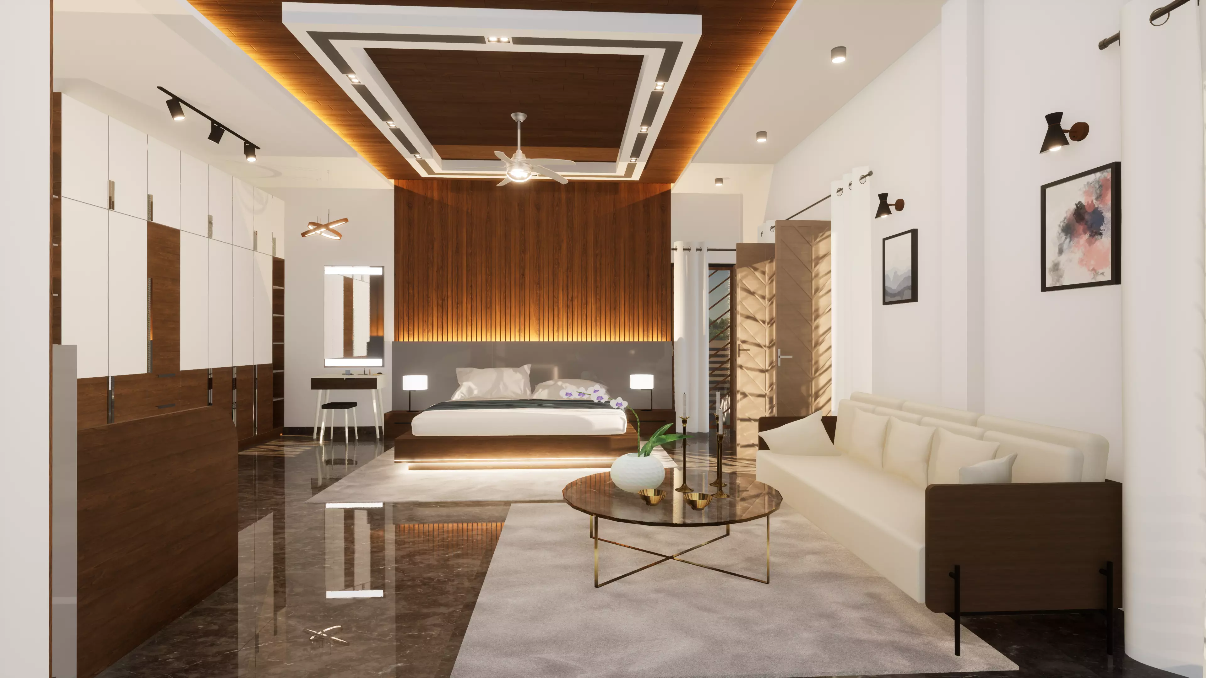 Bedroom Interior- Wooden Finishing Free 3D model