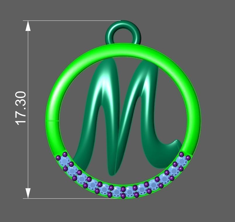 Initial Letter Pendant M 3D print model_2