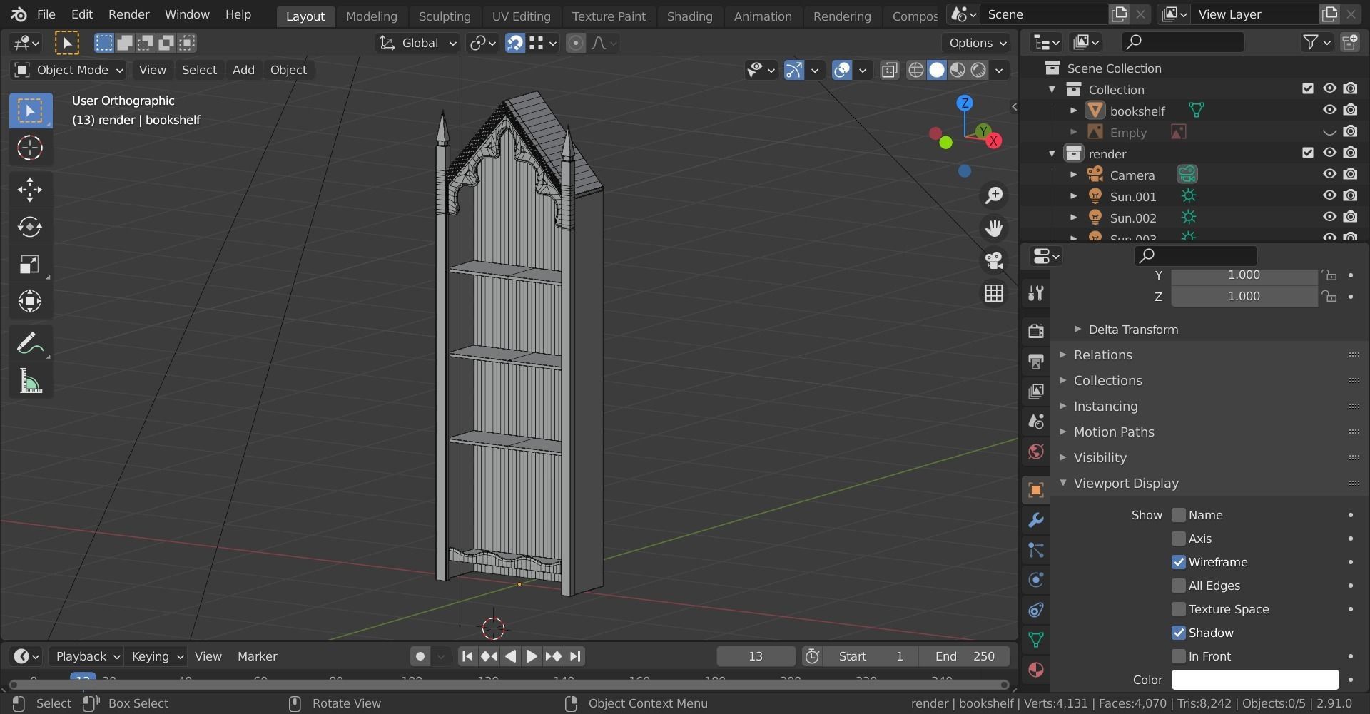Gothic bookshelf Low-poly 3D model_18