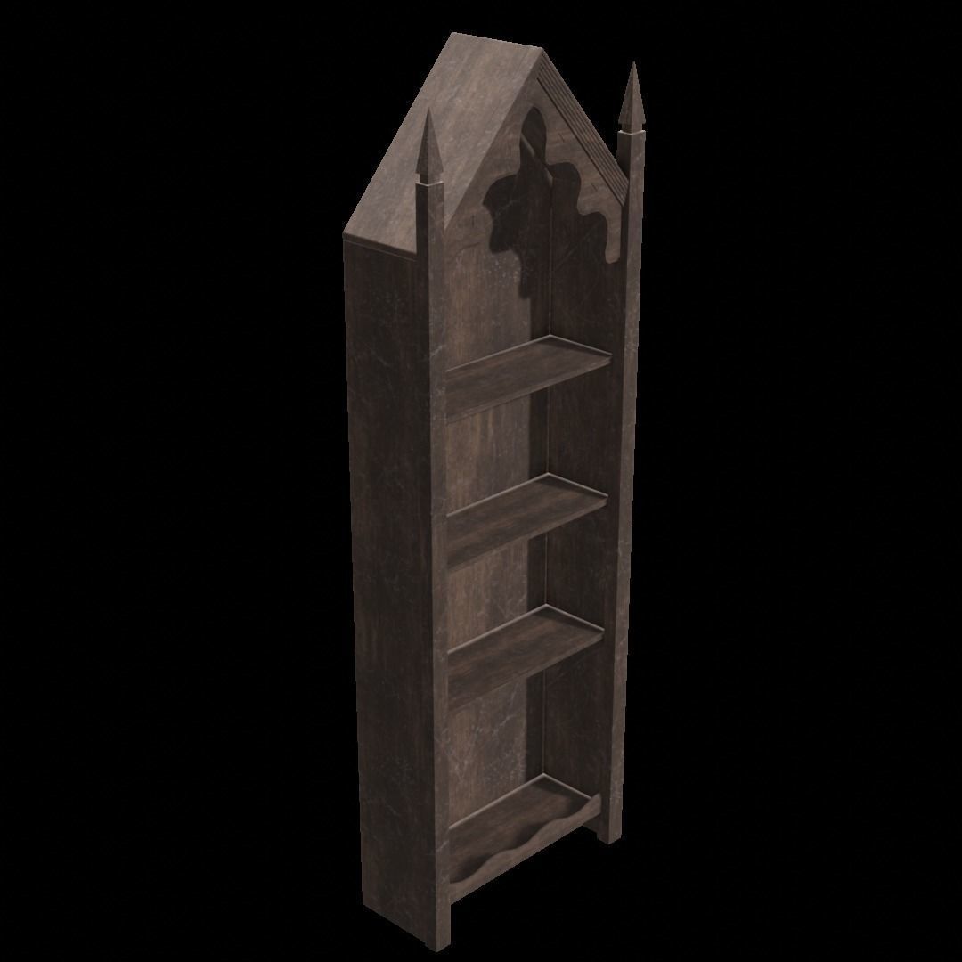Gothic bookshelf Low-poly 3D model_13