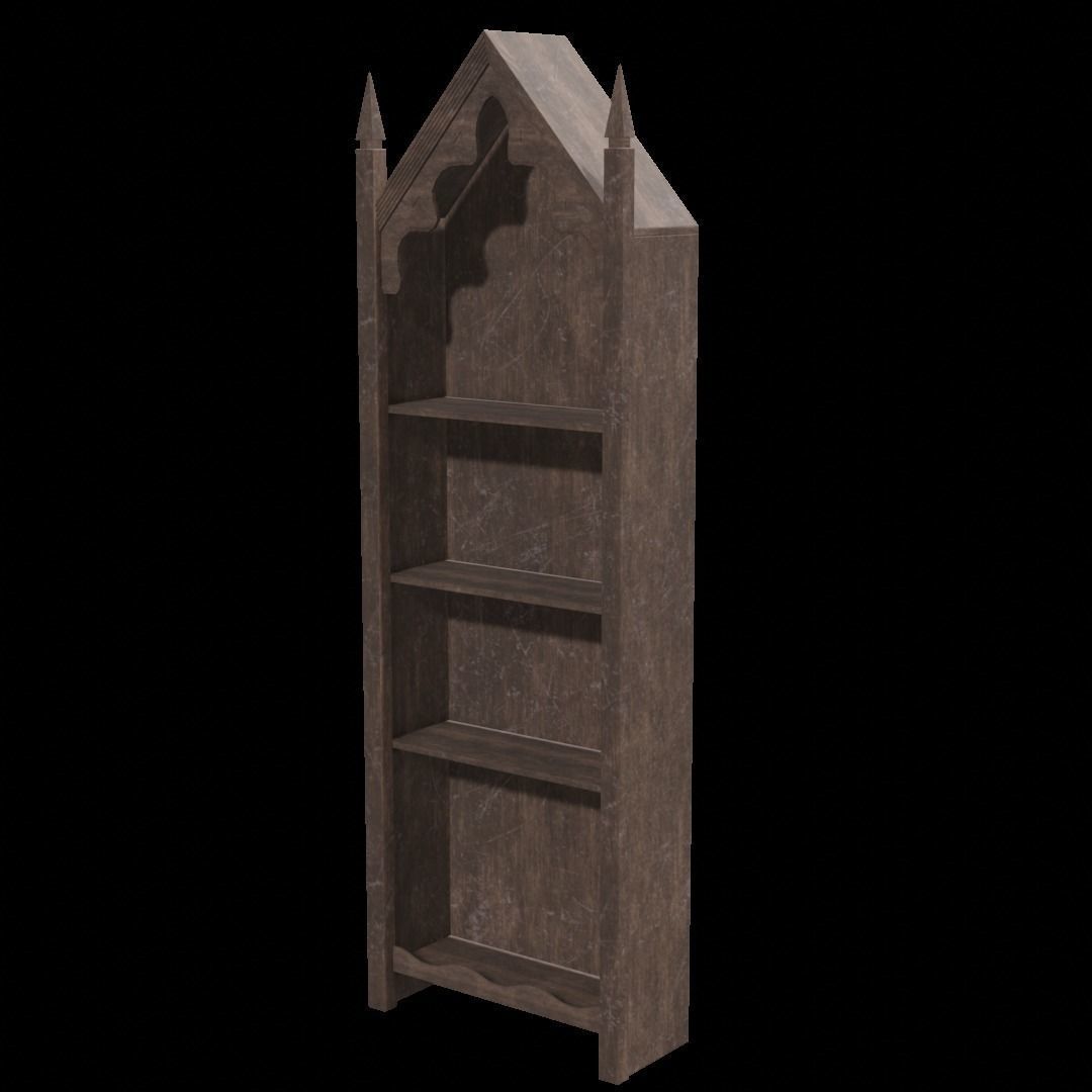 Gothic bookshelf Low-poly 3D model_7