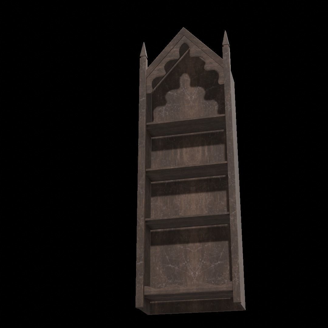 Gothic bookshelf Low-poly 3D model_15