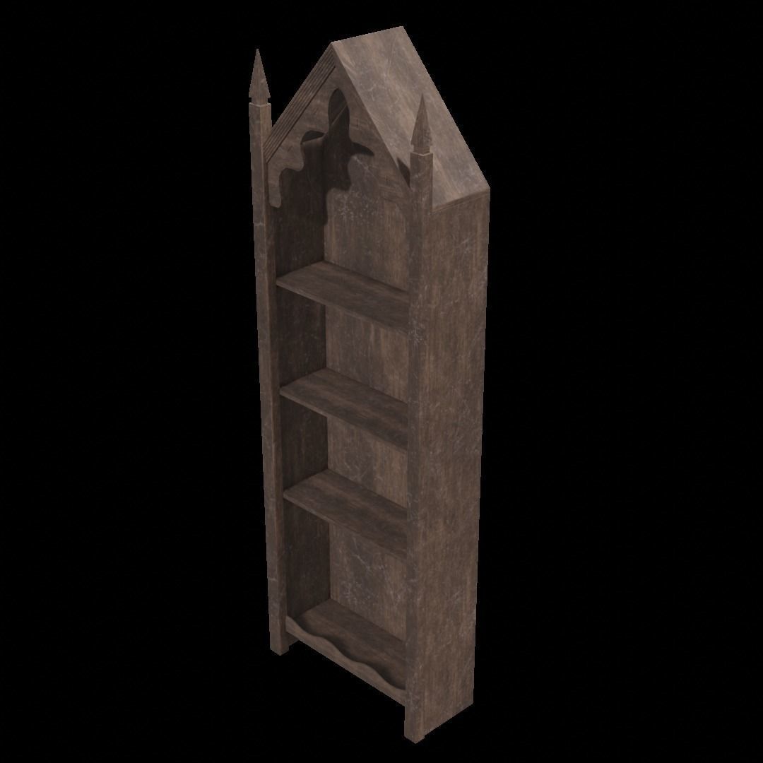 Gothic bookshelf Low-poly 3D model_9
