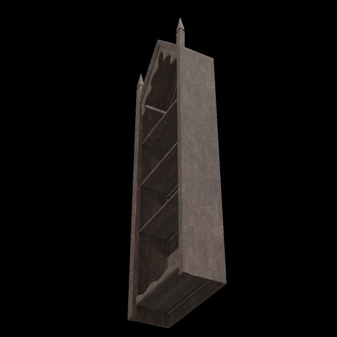 Gothic bookshelf Low-poly 3D model_3