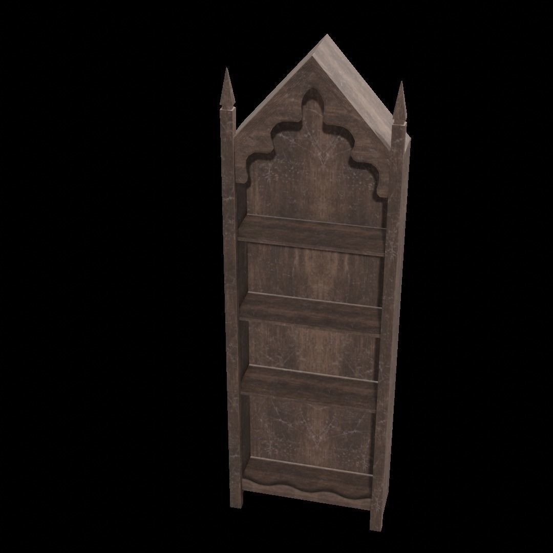 Gothic bookshelf Low-poly 3D model_14