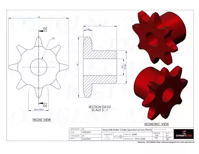 04B Roller Chain Sprocket -6 mm Pitch-DIN 8187 -ISO 606