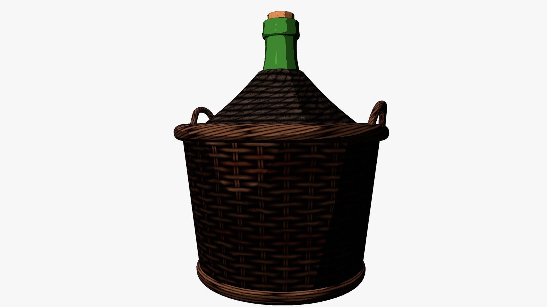 Demijohn wine bottle in wicker basket 3D model_18