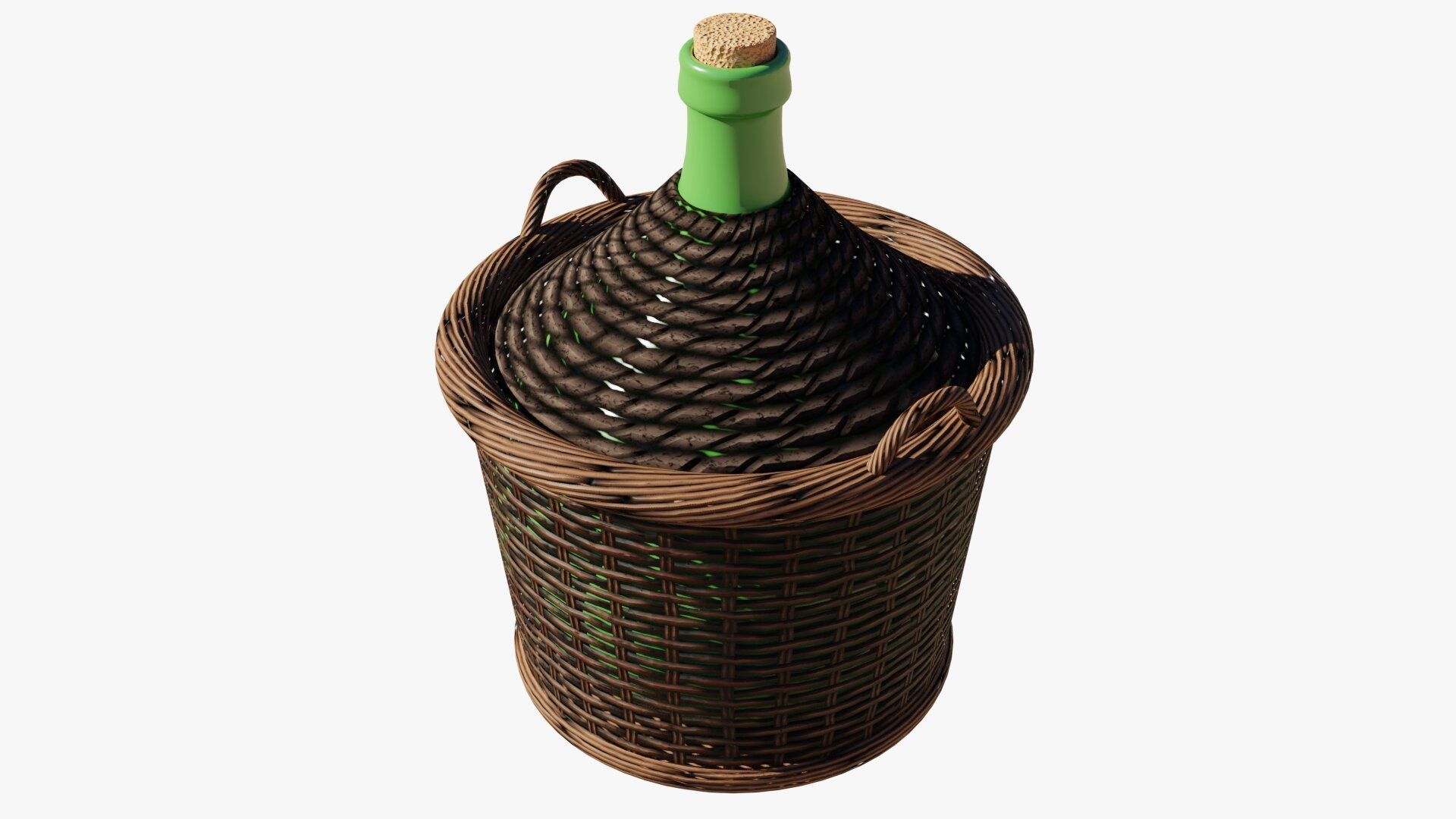 Demijohn wine bottle in wicker basket 3D model_2