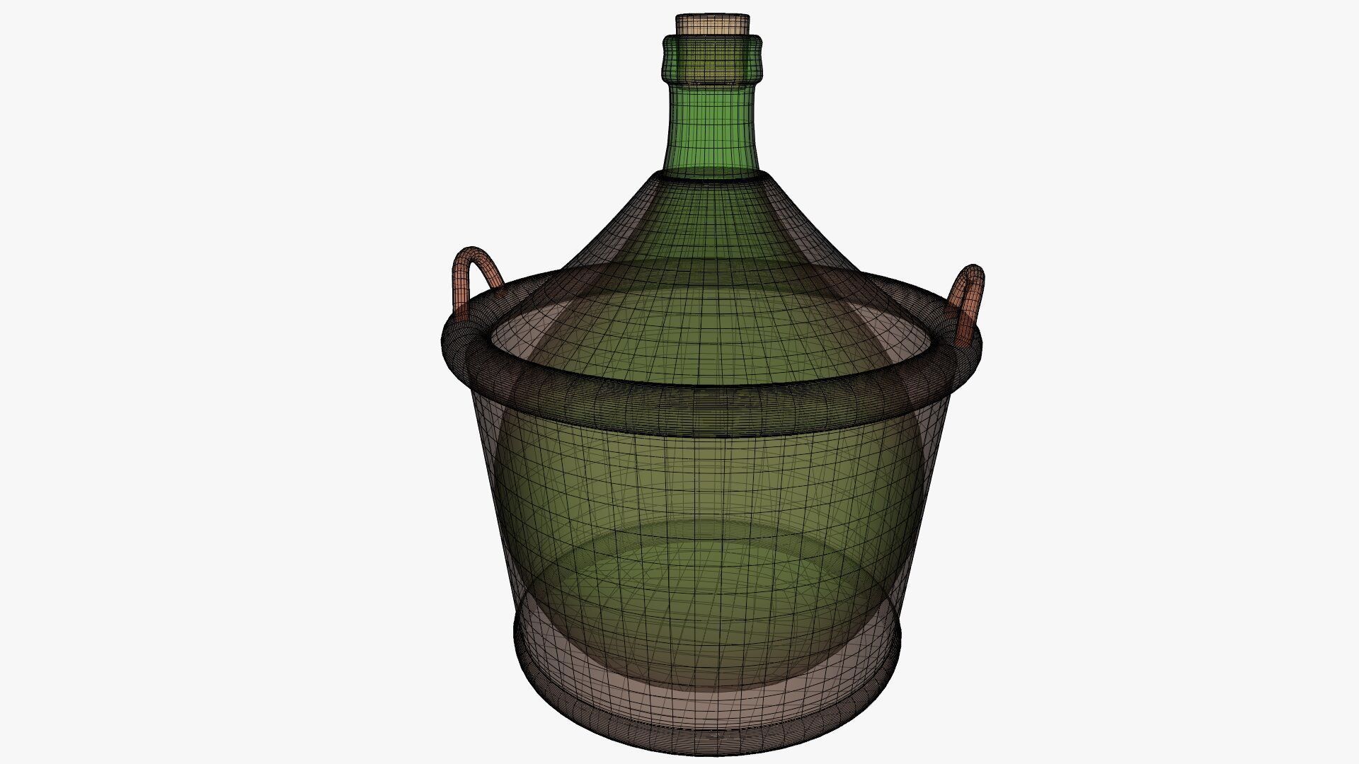 Demijohn wine bottle in wicker basket 3D model_16