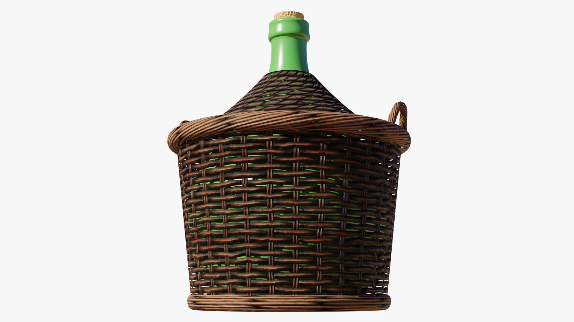 Demijohn wine bottle in wicker basket 3D model_1