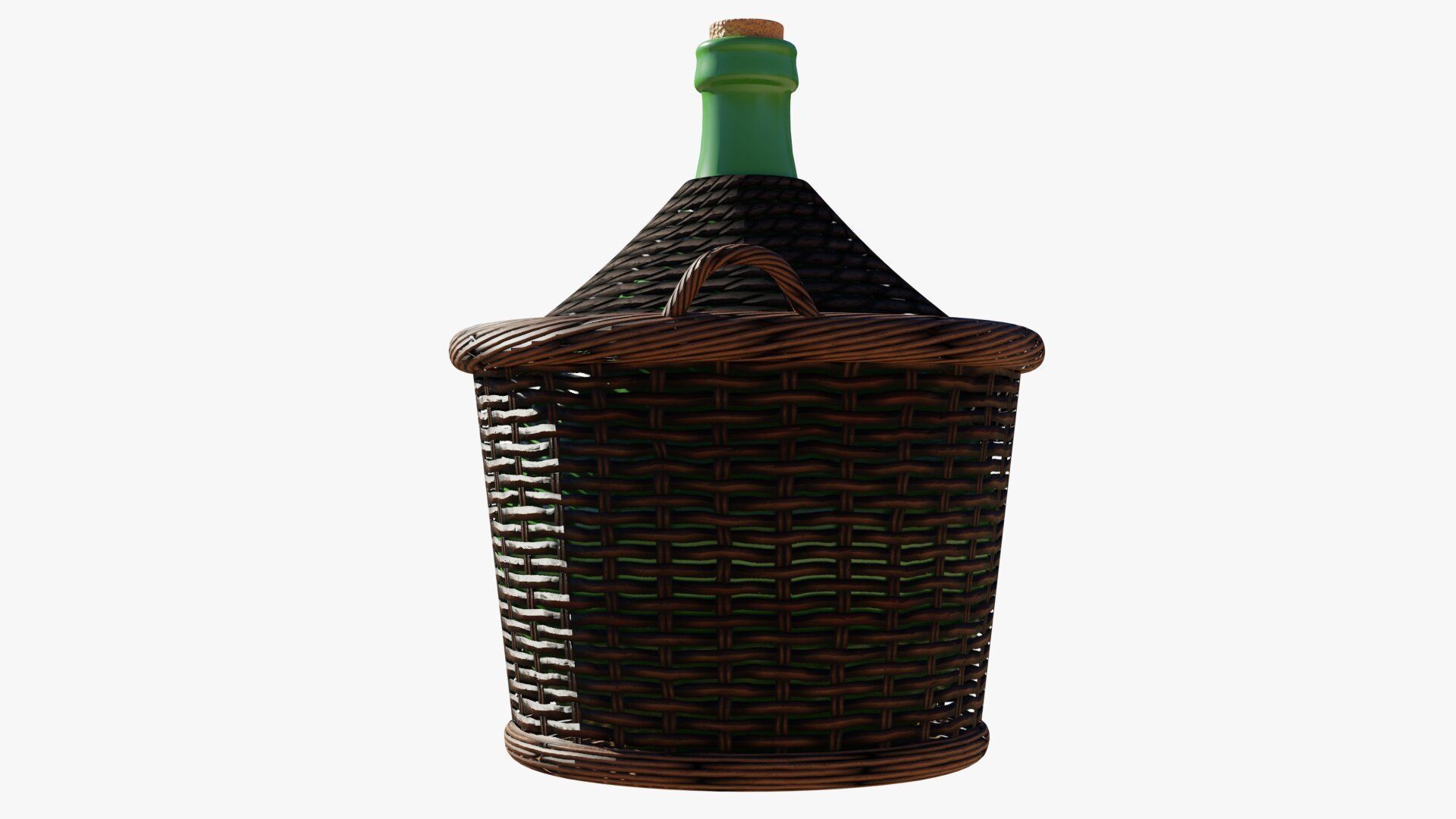 Demijohn wine bottle in wicker basket 3D model_4
