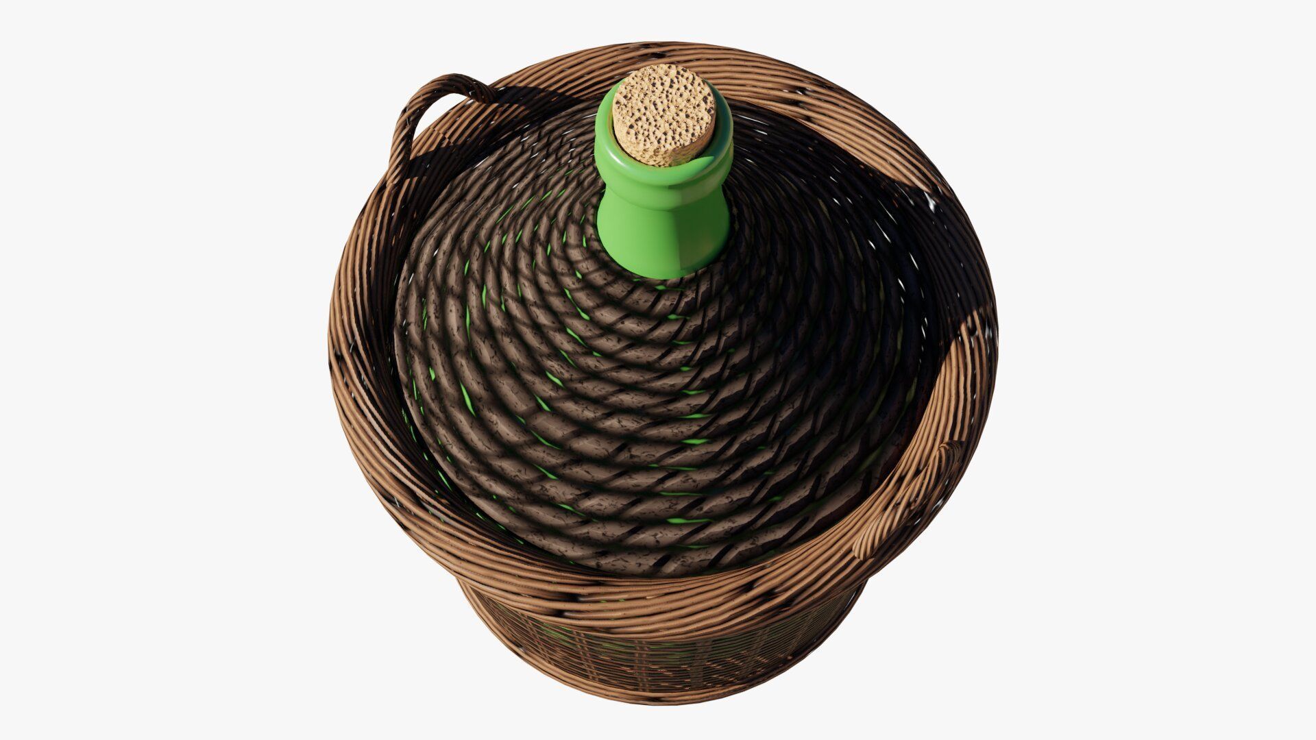 Demijohn wine bottle in wicker basket 3D model_3