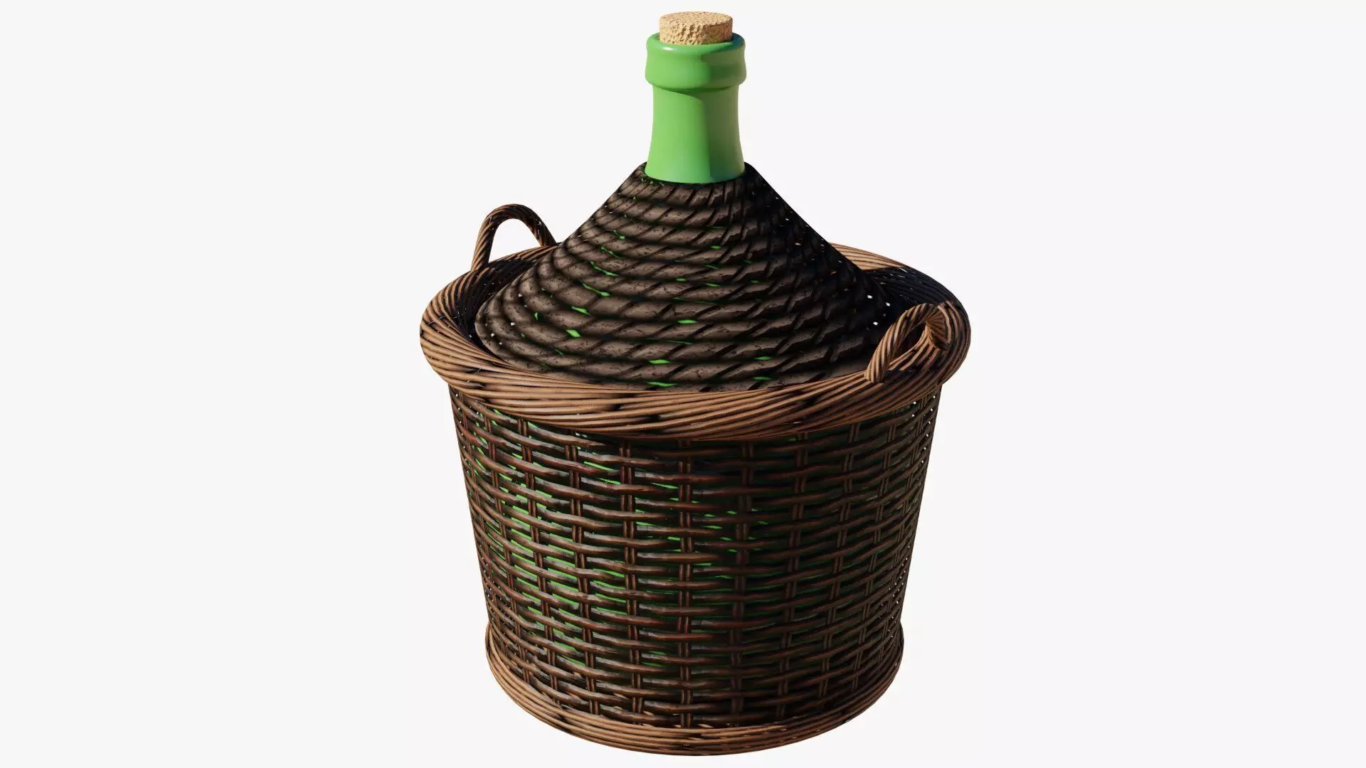 Demijohn wine bottle in wicker basket 3D model_0
