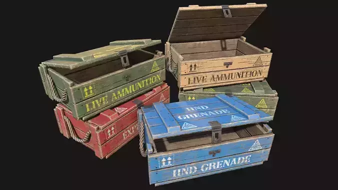 Low Poly PBR Wooden Military Crate 1 Low-poly 3D model