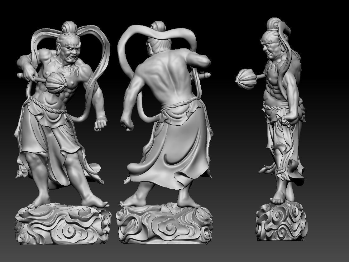 Guardian two statues of chinese gods 3D model_1