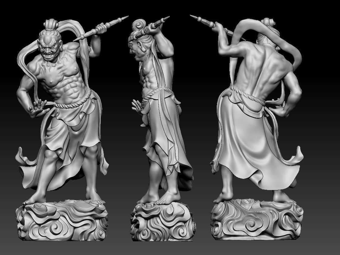 Guardian two statues of chinese gods 3D model_2