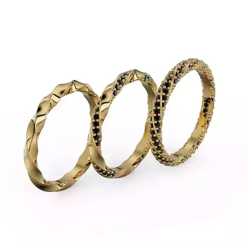 Set of twisted rings with stones 3D print model
