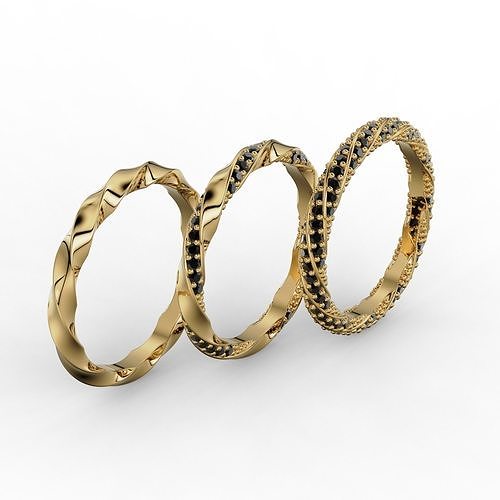 Set of twisted rings with stones 3D print model