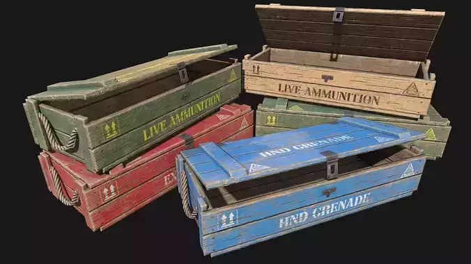 Low Poly PBR Wooden Military Crate 2 Low-poly 3D model