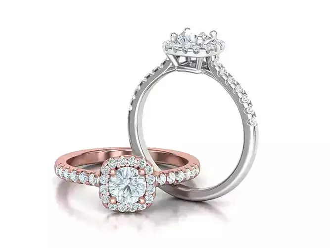 Cushion Halo Engagement Ring 3dmodel